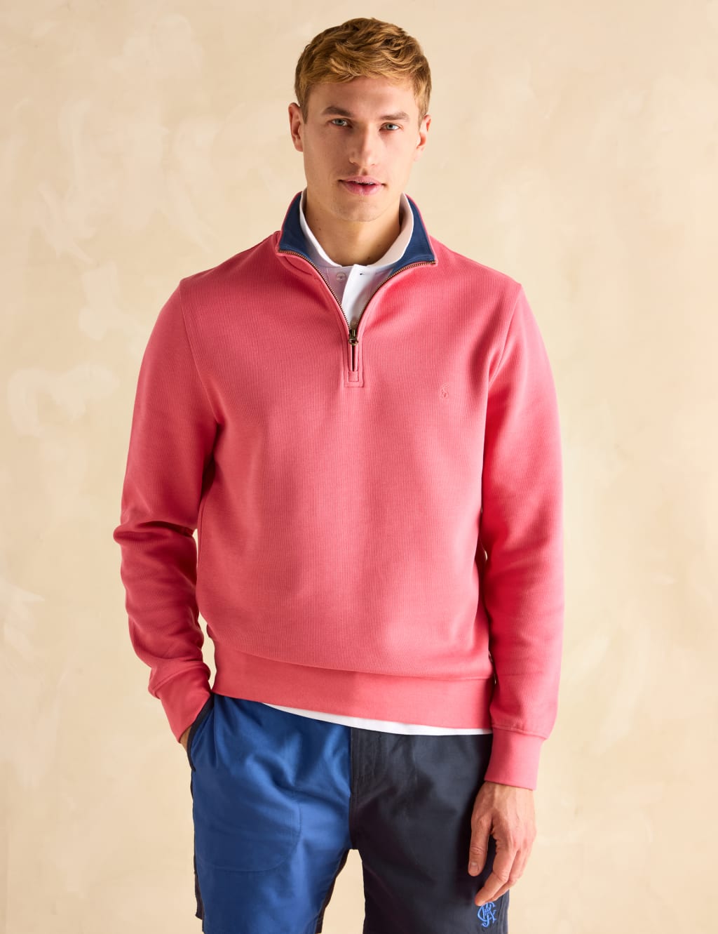 Pure Cotton Funnel Neck Half Zip Jumper