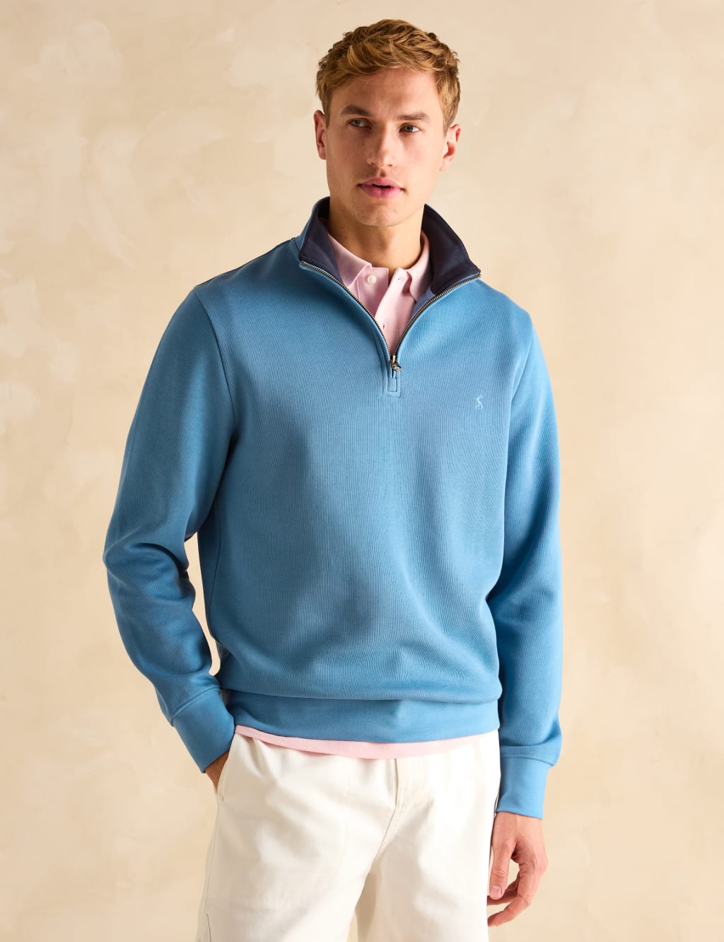 Pure Cotton Funnel Neck Half Zip Jumper