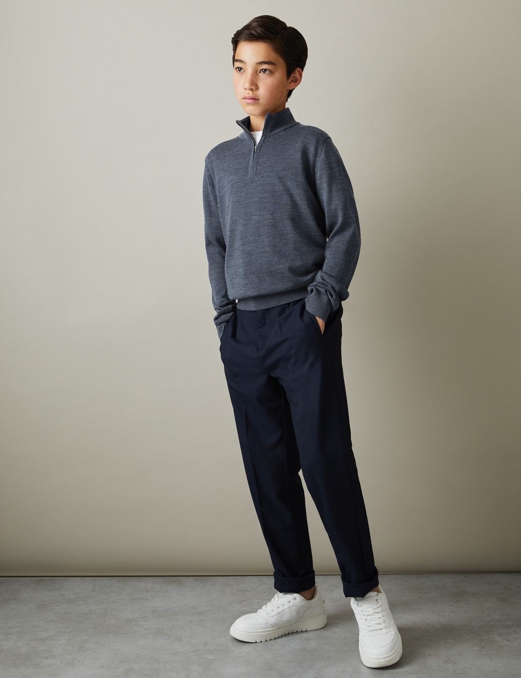 Pure Wool Knitted Half Zip Jumper (3-14 Yrs)