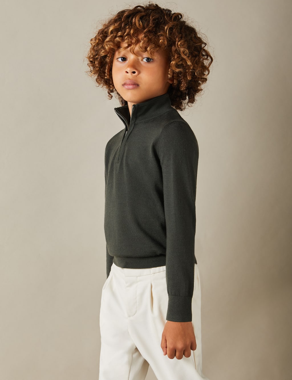 Pure Wool Knitted Half Zip Jumper (3-14 Yrs)