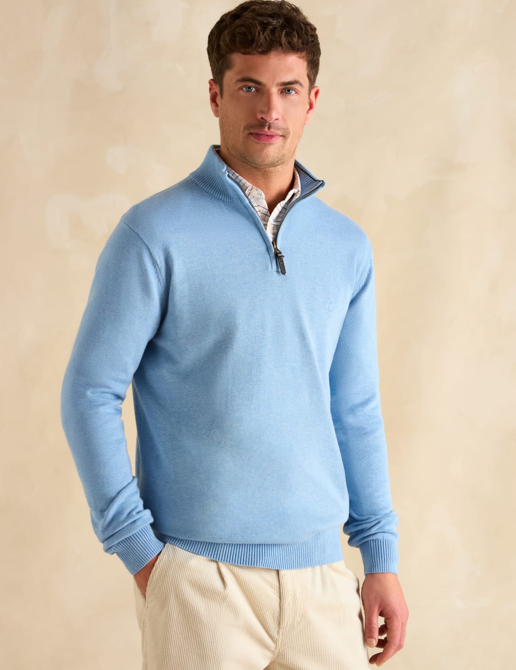 Pure Cotton Funnel Neck Half Zip Jumper