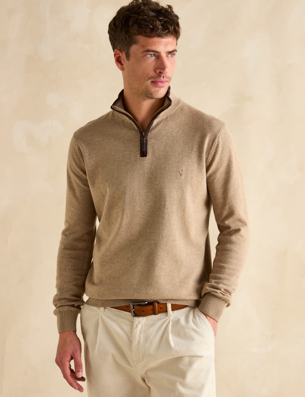 Pure Cotton Funnel Neck Half Zip Jumper