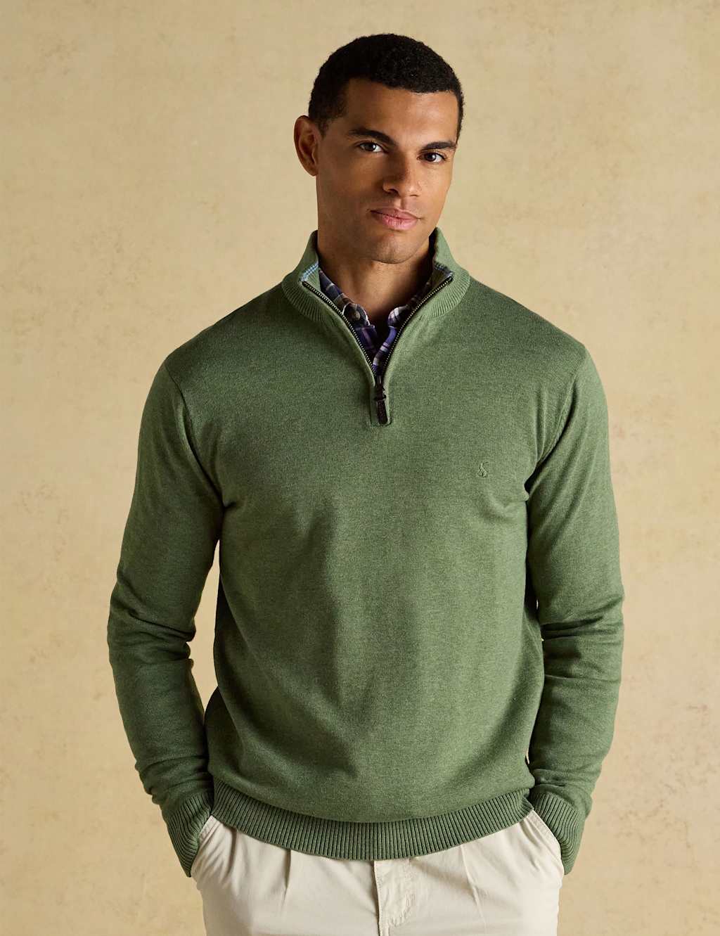 Joules Men's Pure Cotton Half Zip Jumper - M - Khaki - Available at M&S