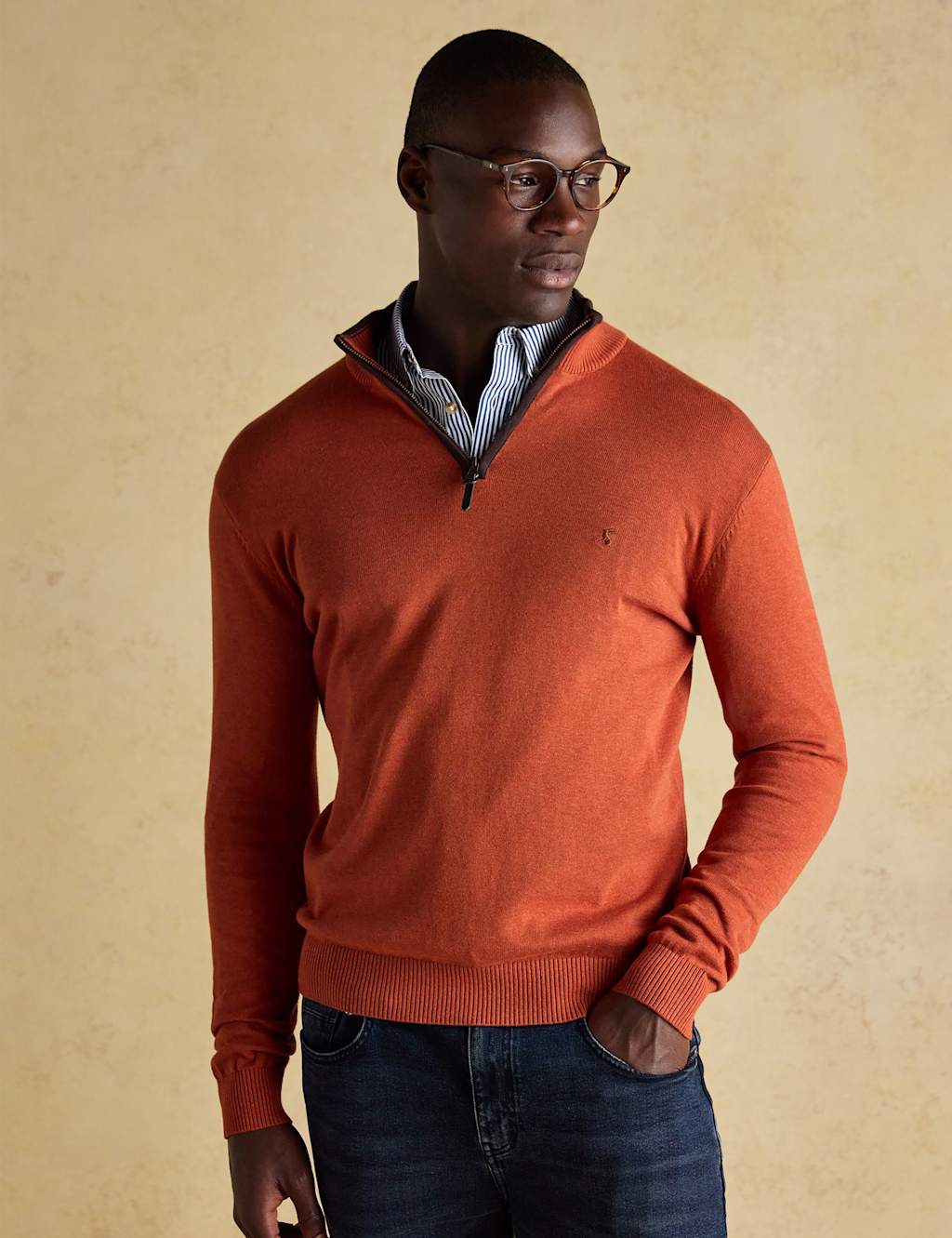 Joules Pure Cotton Half Zip Jumper Orange