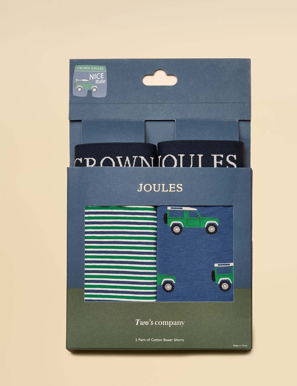 Joules 2 Pack Cotton Rich Jersey Printed Boxers Green Mix
