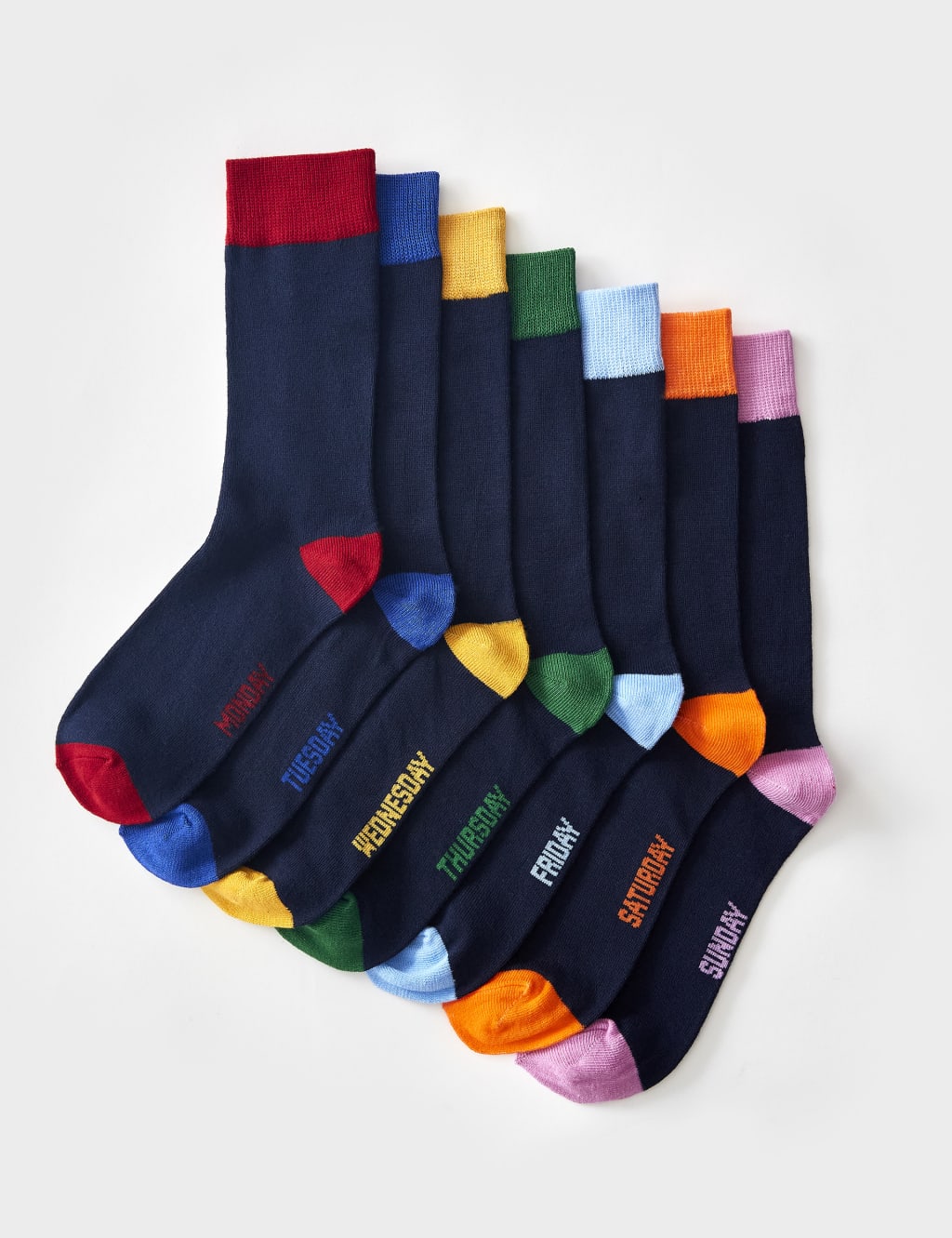 Crew Clothing 7pk Embroidered Socks Navy Mix