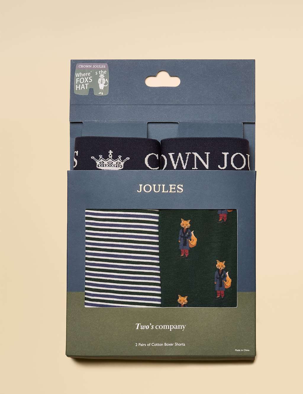 Joules 2 Pack Cotton Rich Jersey Printed Boxers Green Mix