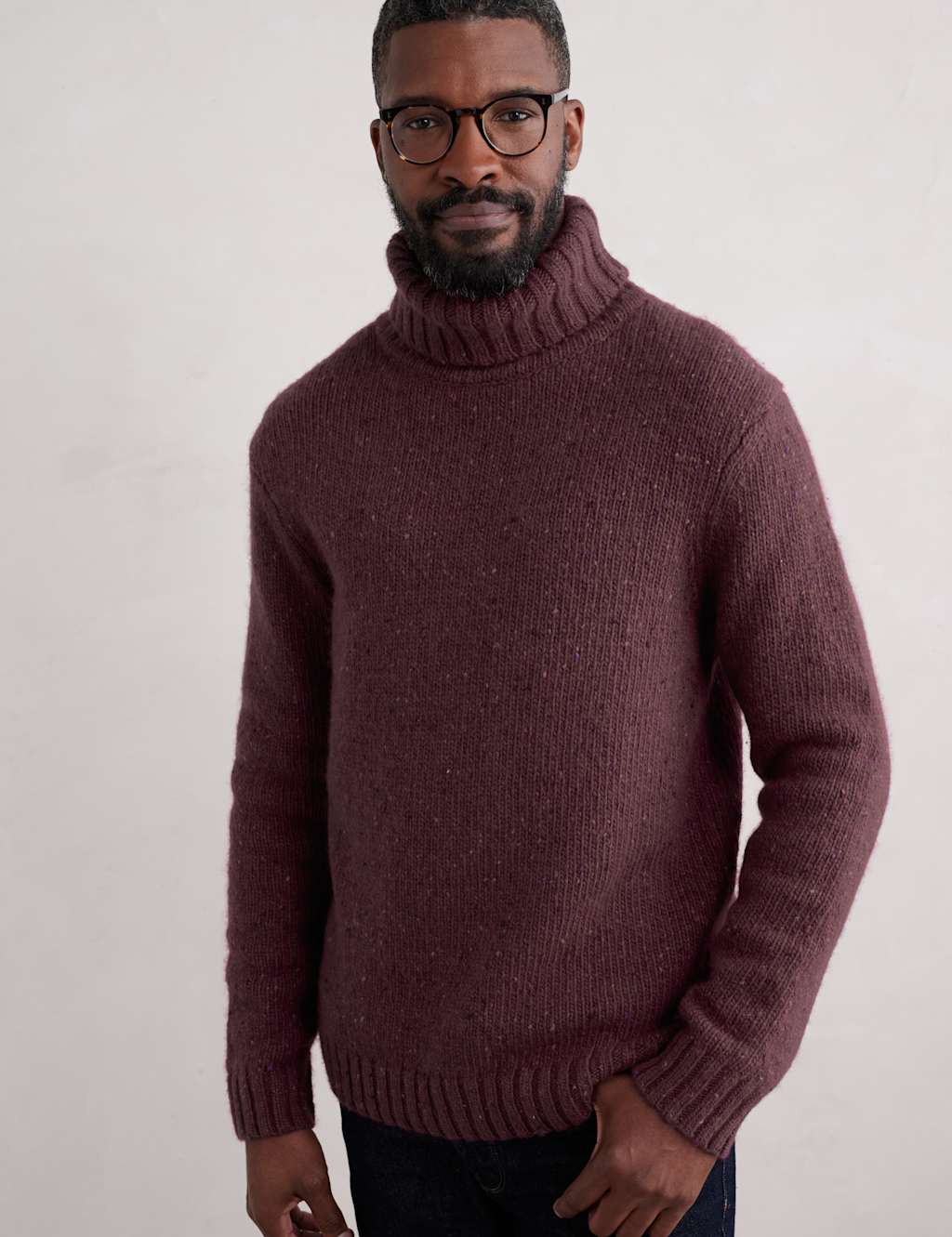 Seasalt Cornwall Pure Wool Chunky Funnel Neck Jumper Purple