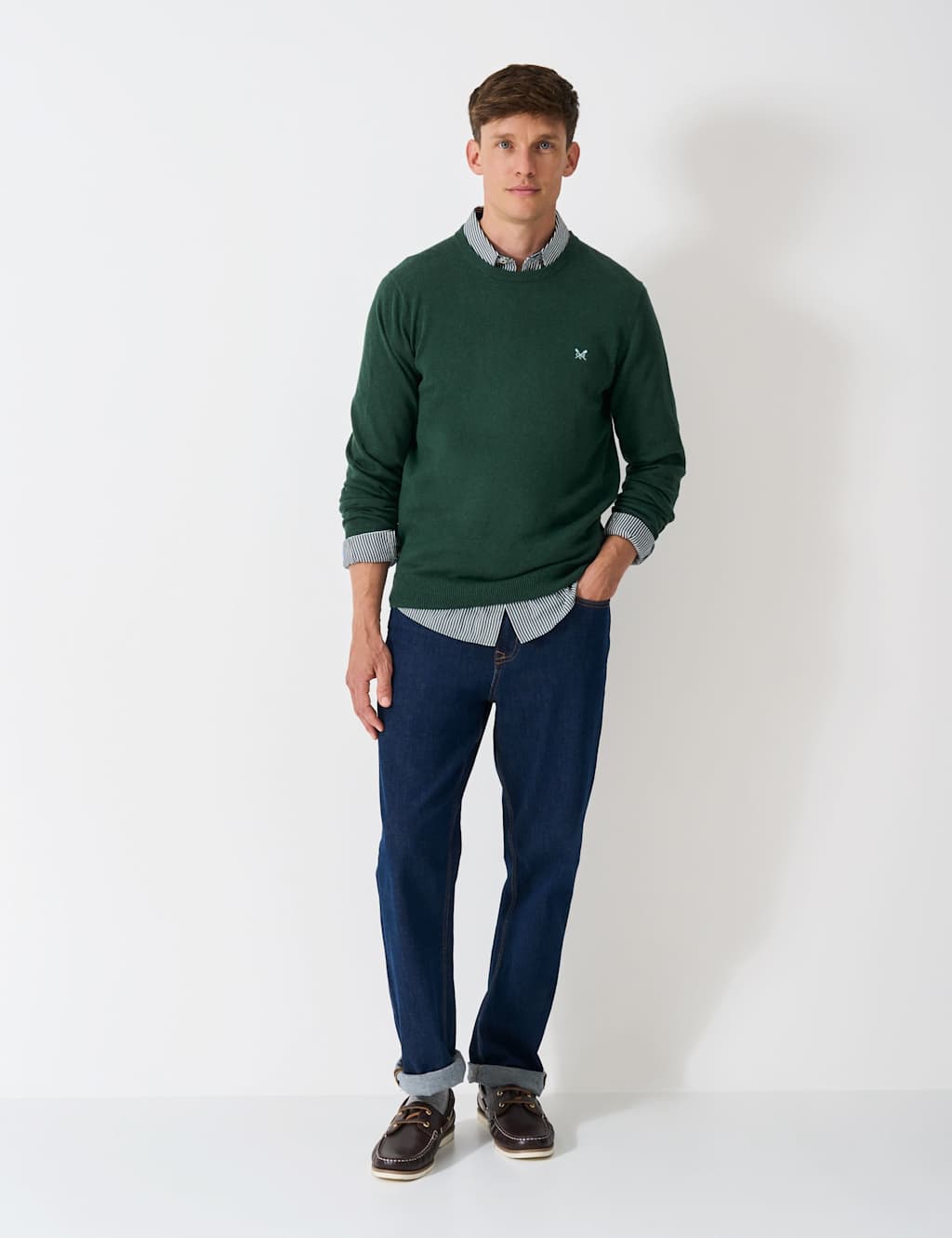 Crew Clothing Pure Cotton Crew Neck Jumper Emerald
