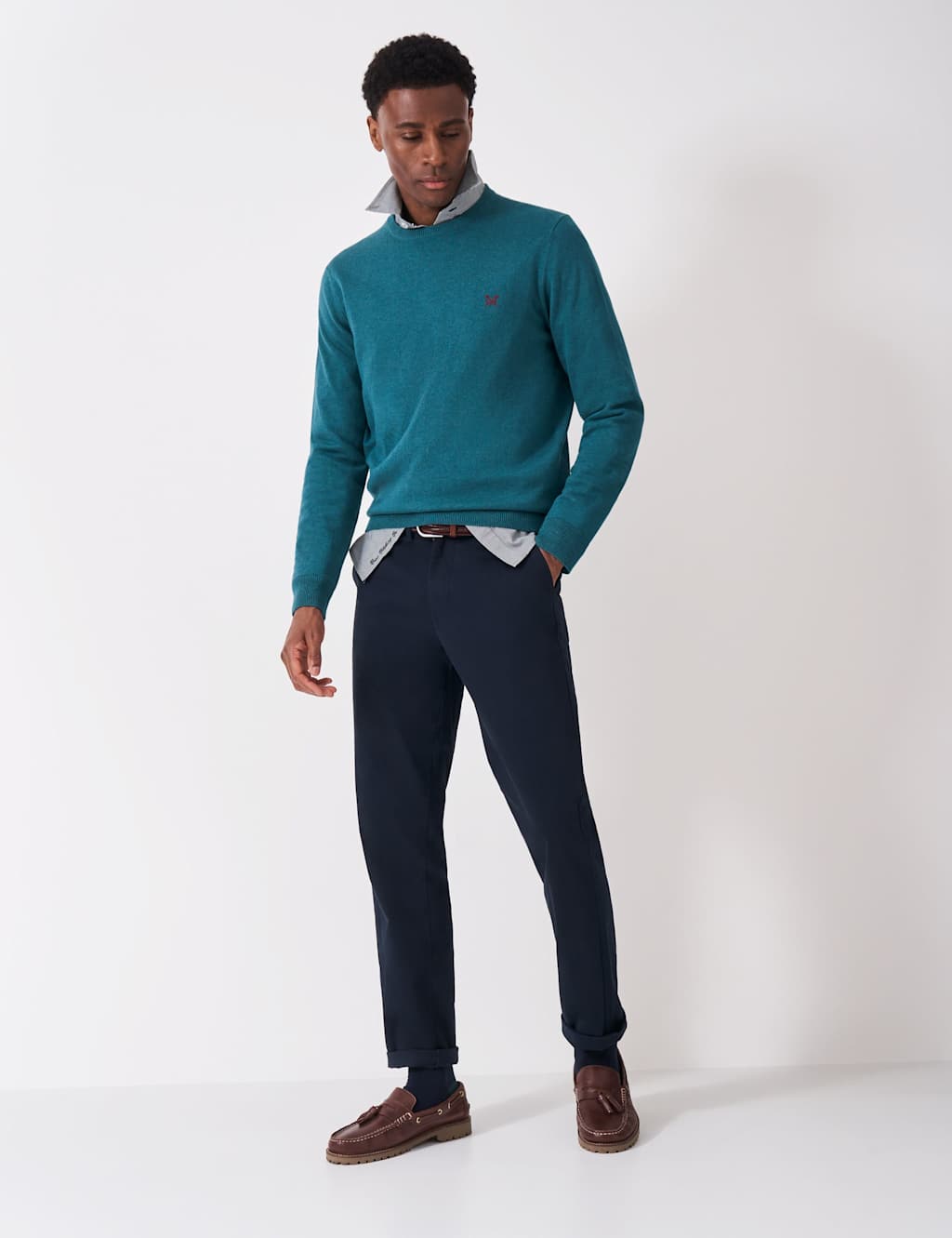Crew Clothing Pure Cotton Crew Neck Jumper Blue Marl