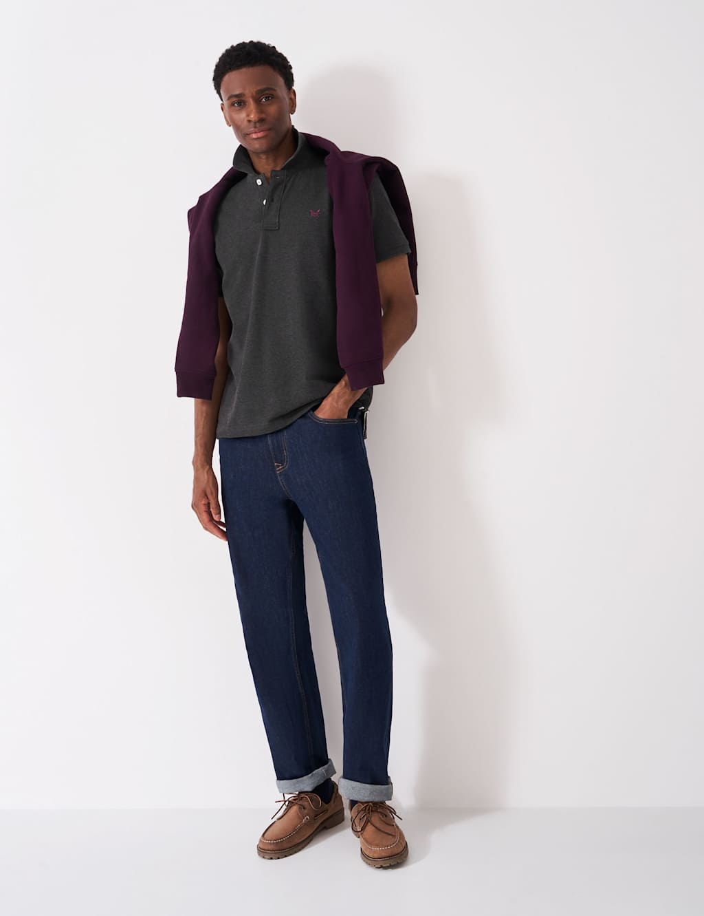 Crew Clothing Pure Cotton Pique Polo Shirt Charcoal