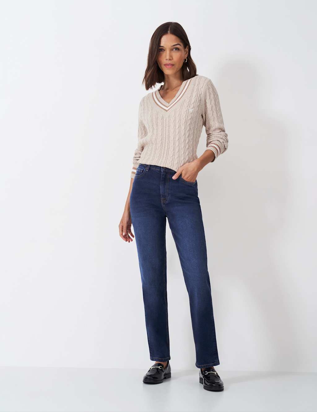 Crew Clothing Mid Rise Straight Leg Jeans Medium Blue