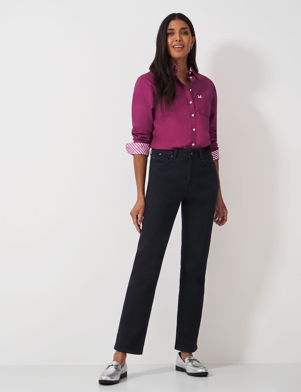 Crew Clothing High Waisted Straight Leg Jeans Black