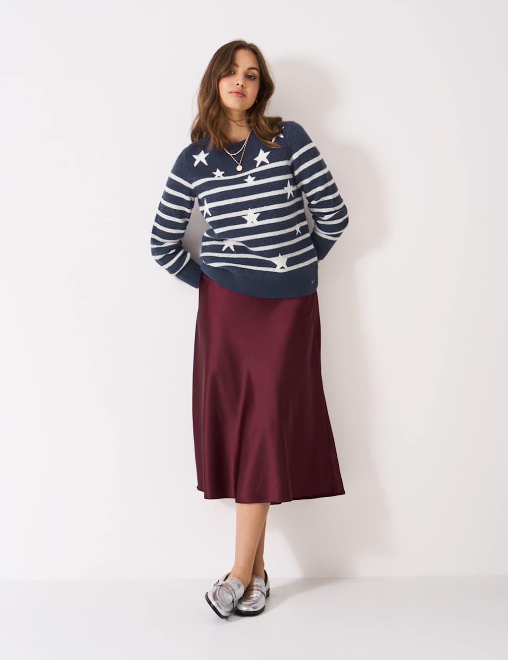 Crew Clothing Star Glitter Crew Neck Jumper Navy Mix