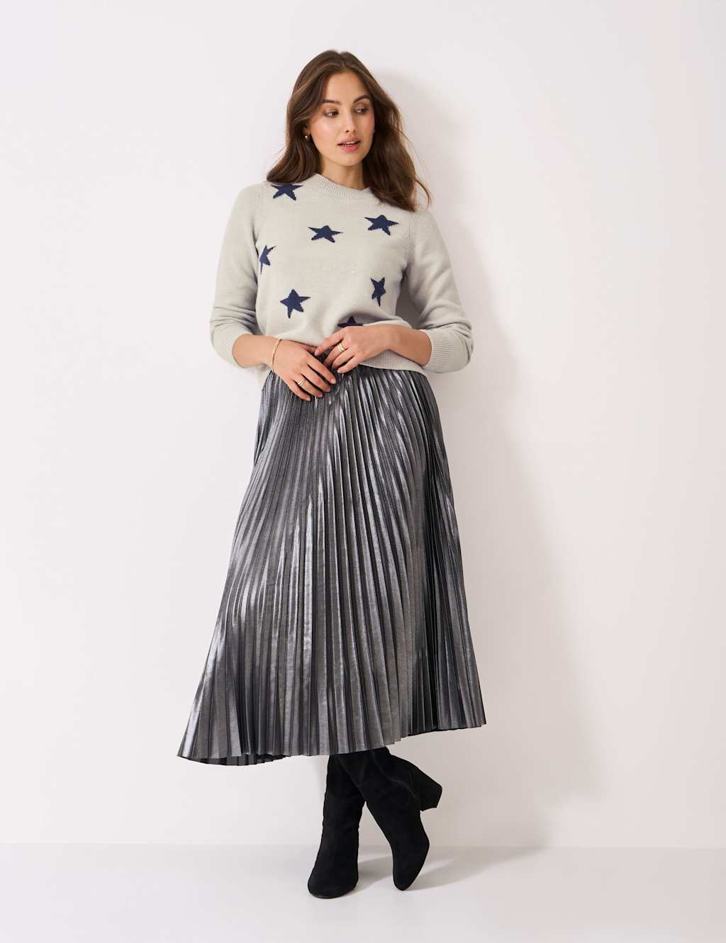 Crew Clothing Star Glitter Crew Neck Jumper Grey Mix