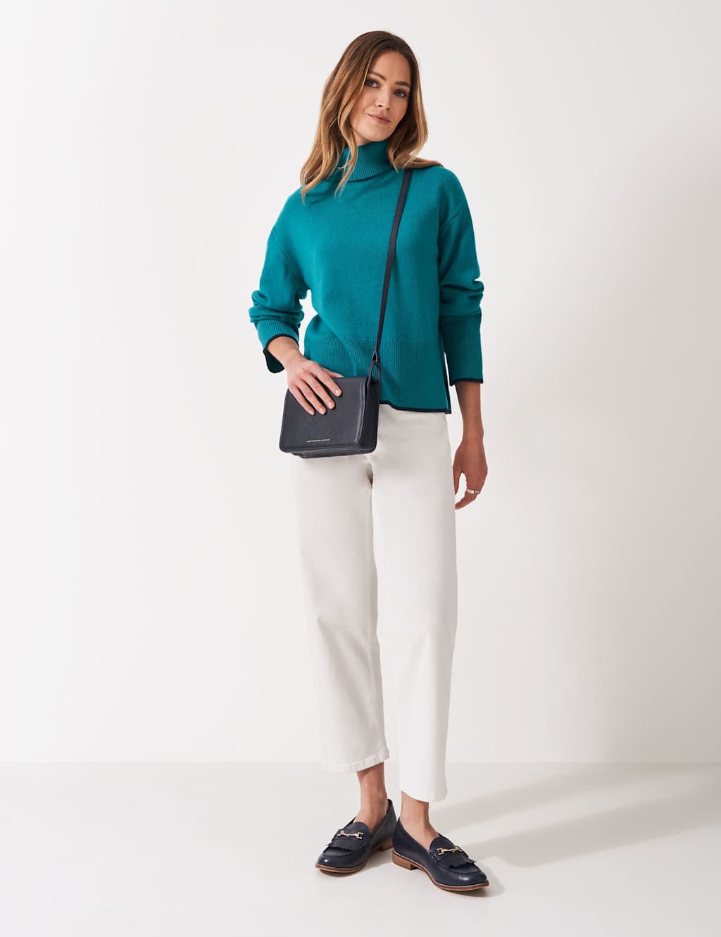 Crew Clothing Wool Rich Funnel Neck Tipped Detail Jumper Teal