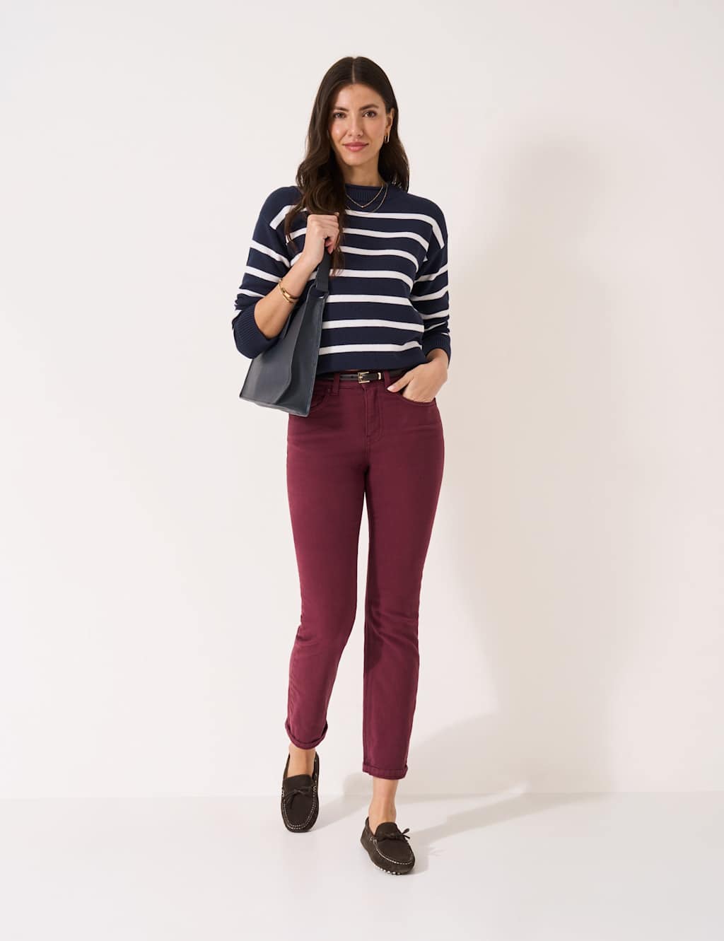 Crew Clothing Pure Cotton Striped Crew Neck Jumper Navy Mix