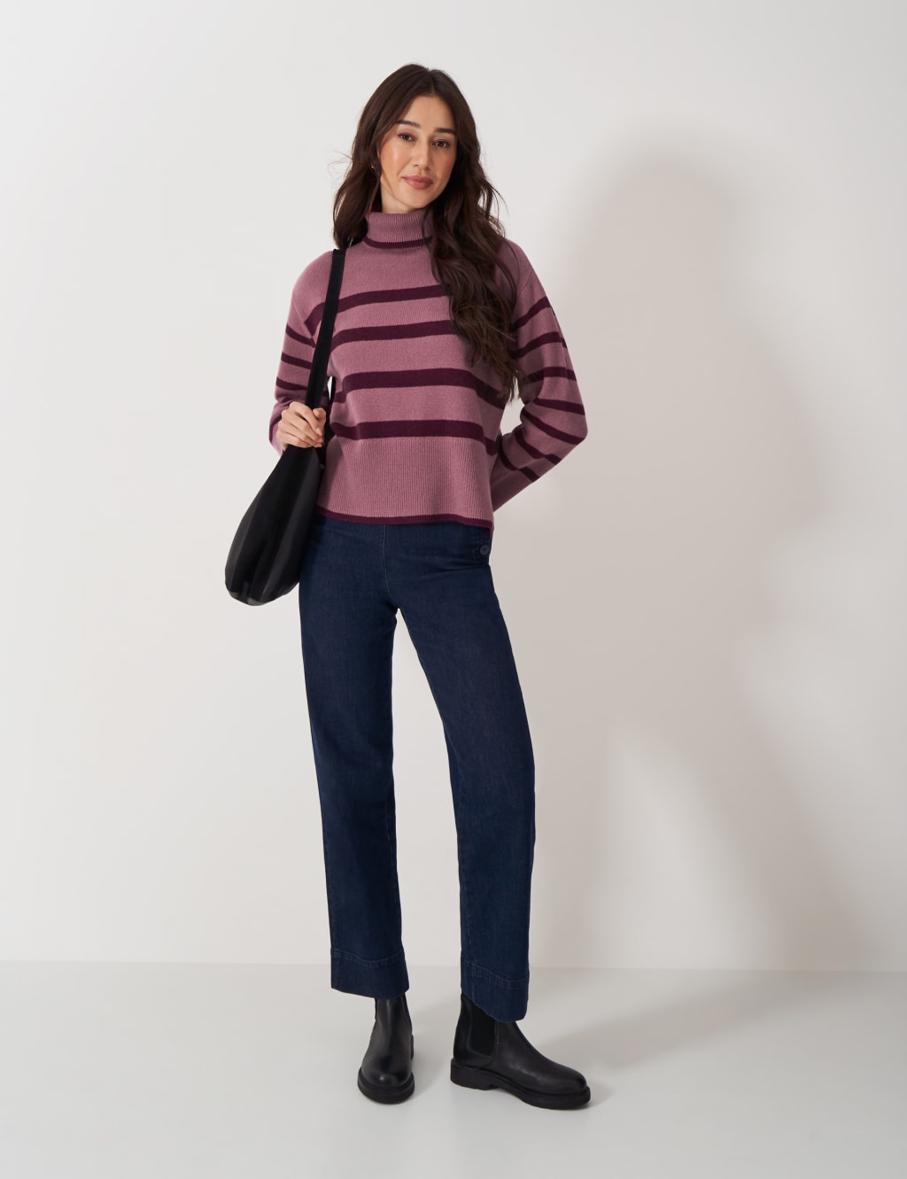 Merino Wool Rich Striped Roll Neck Jumper