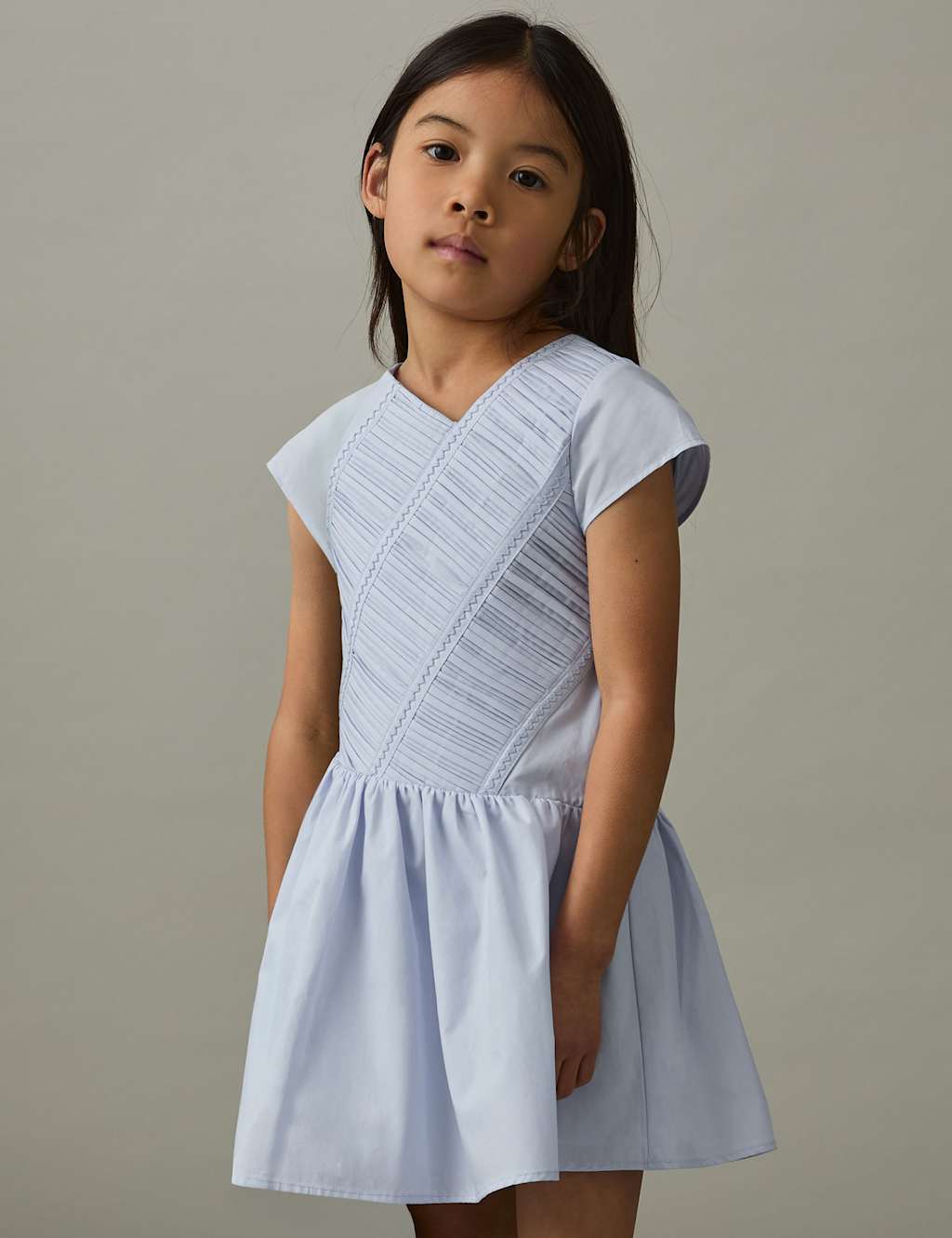 Reiss Girls Pure Cotton Shirred Dress (4-14 Yrs) - 8-9 Y - Blue Mix, Blue Mix