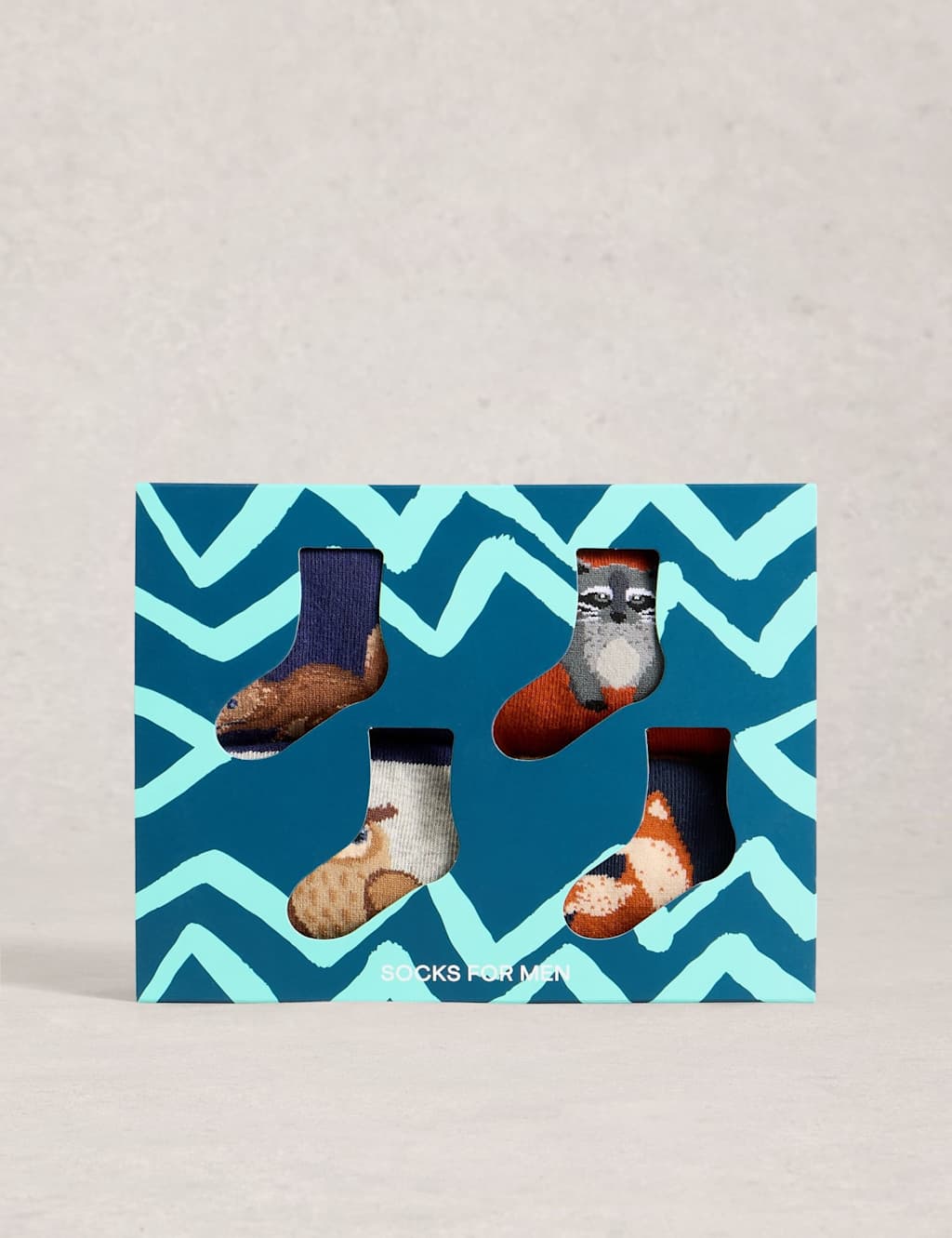 White Stuff 4pk Animals Cotton Rich Socks in Gift Box Navy Mix