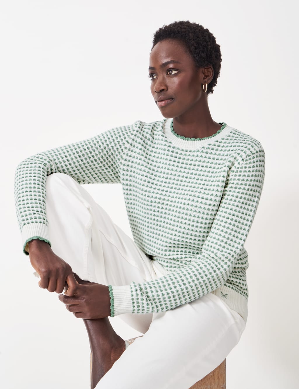 Cotton Rich Textured Crew Neck Jumper