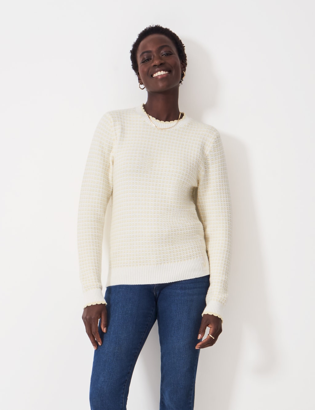 Cotton Rich Textured Crew Neck Jumper