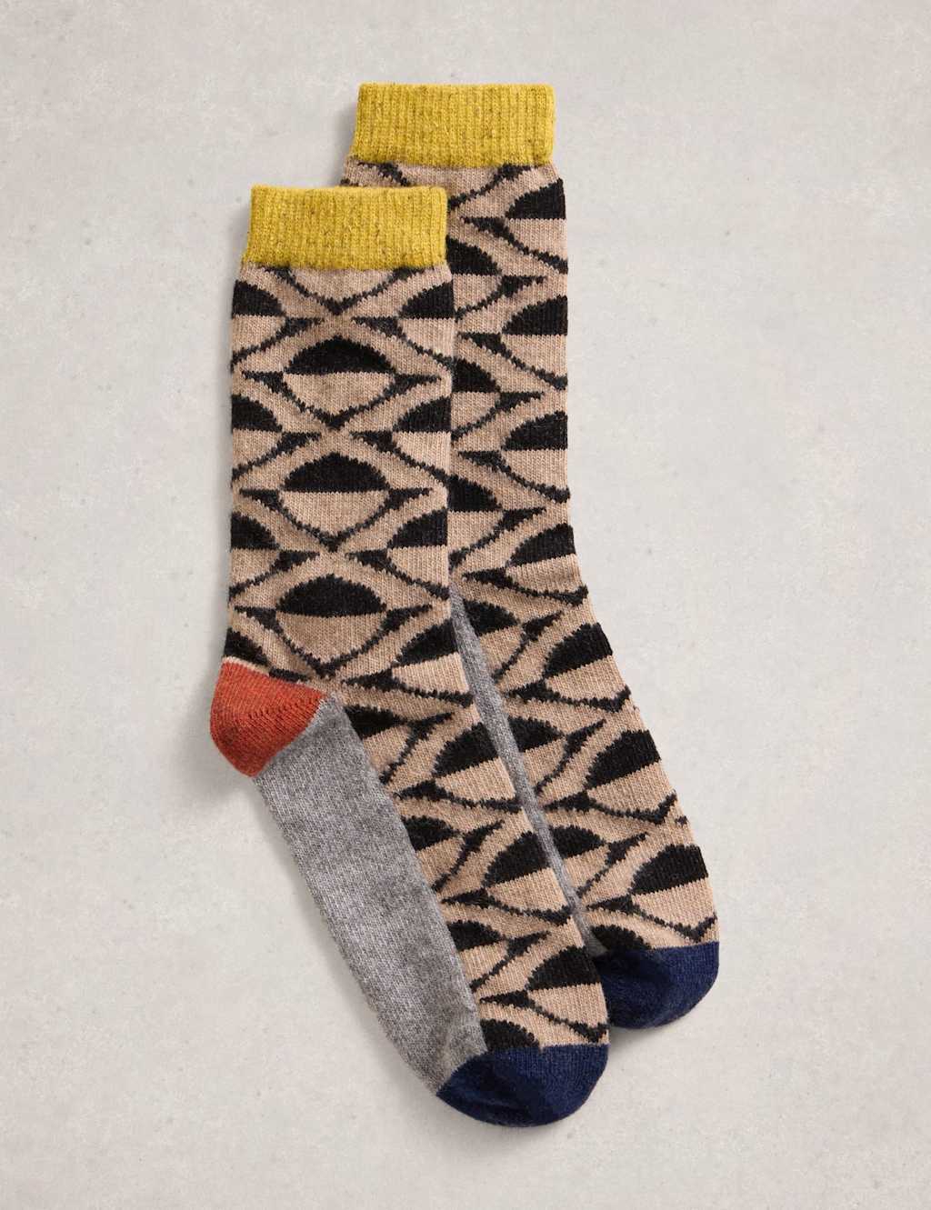 White Stuff Wool Blend Patterned Ankle High Socks Natural Mix