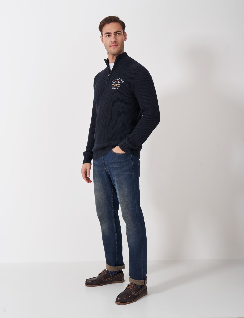 Pure Cotton Ribbed Half Zip Jumper