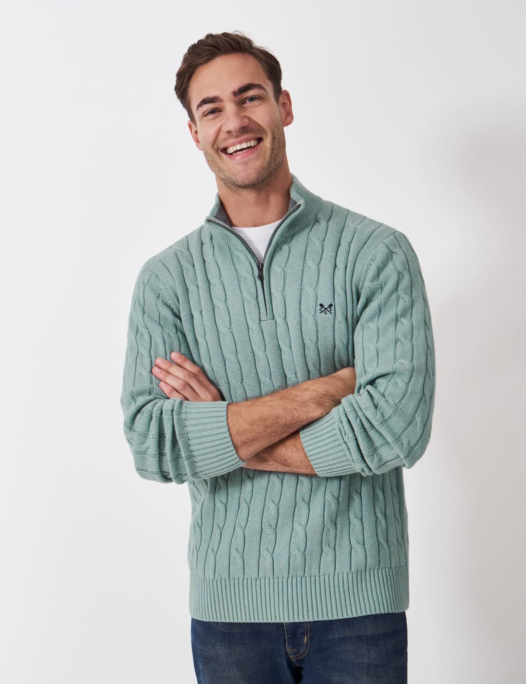 Pure Cotton Cable Knit Half Zip Jumper