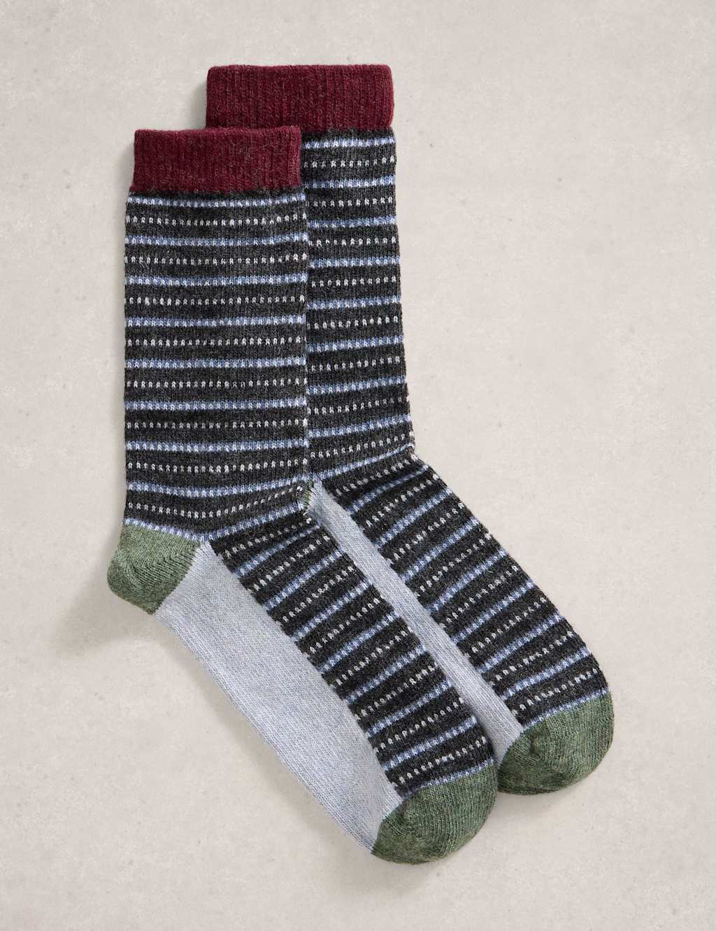 White Stuff Striped Wool Rich Socks Navy Mix