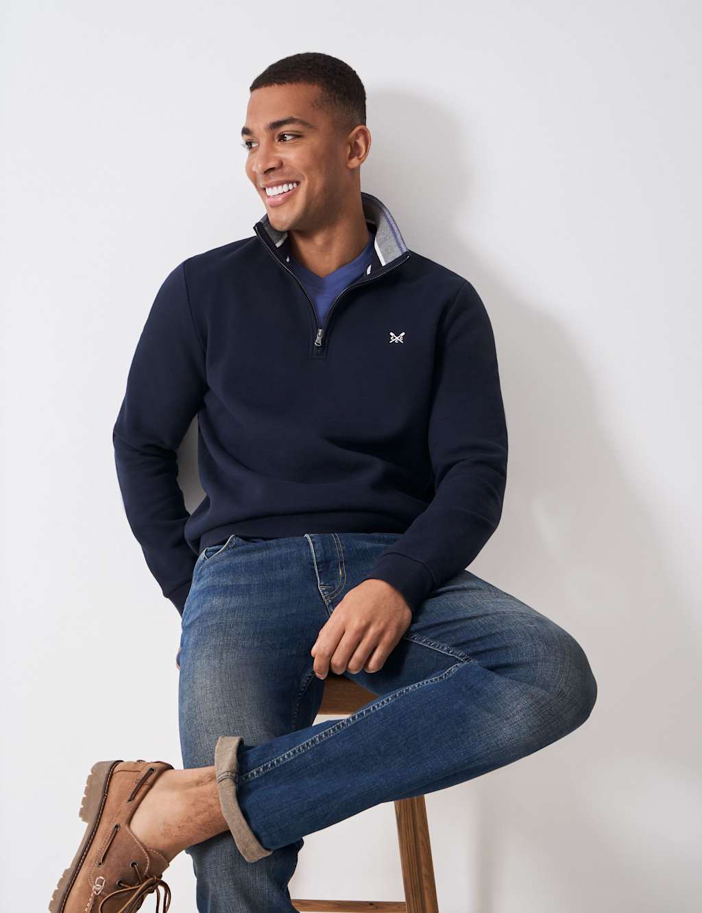 Crew Clothing Men's Cotton Rich Half Zip Sweatshirt - XL - Dark Navy - Available at M&S