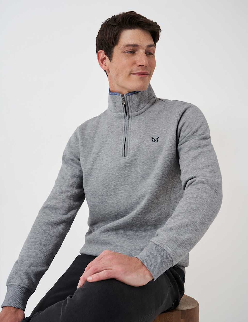 Crew Clothing Men's Cotton Rich Half Zip Sweatshirt - L - Grey Marl - Available at M&S