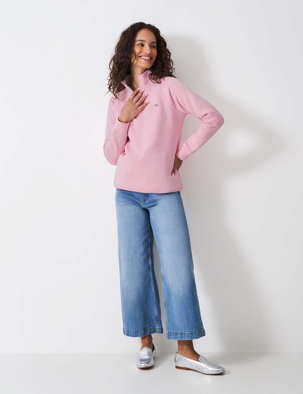 Crew Clothing Cotton Rich Half Zip Sweatshirt Light Pink