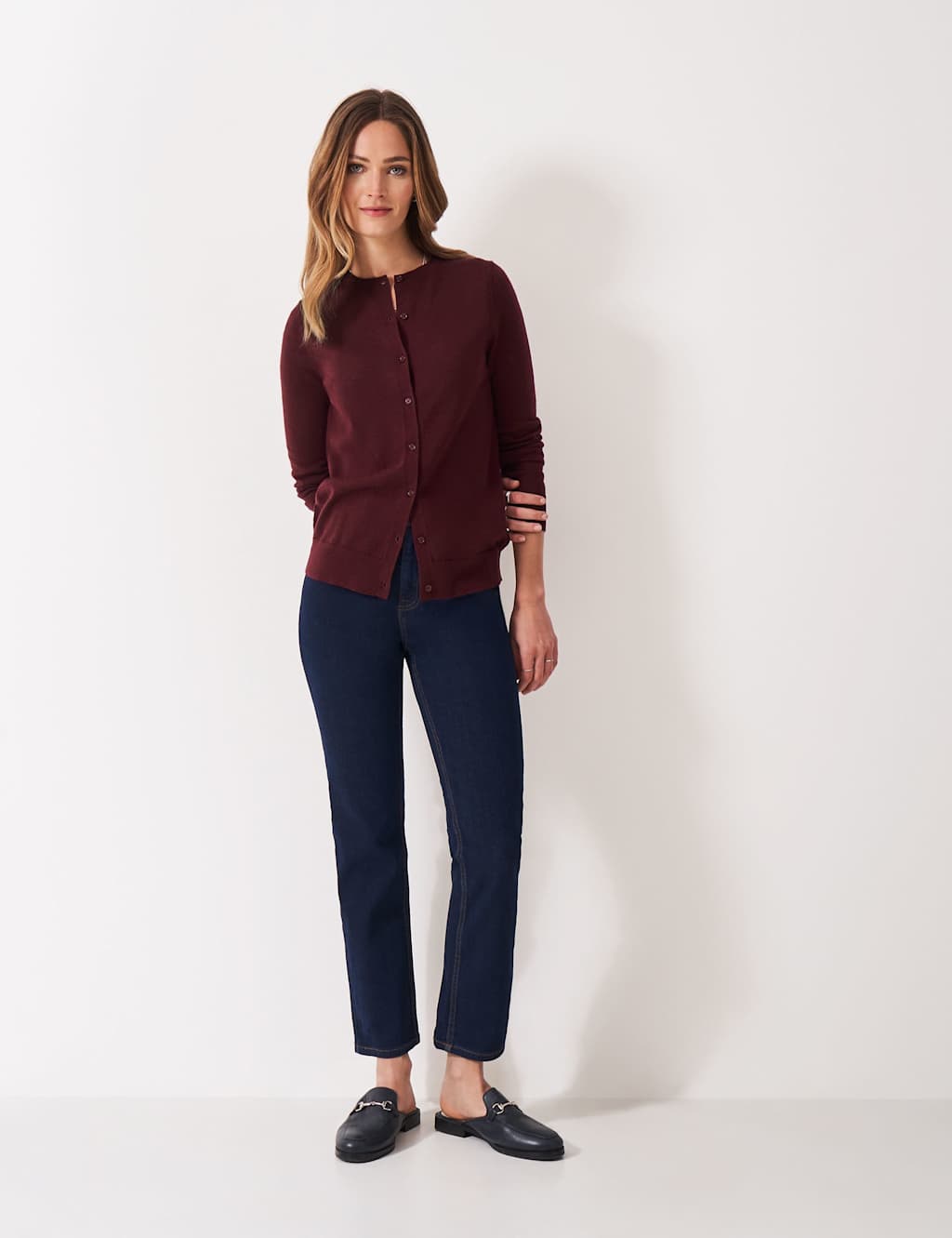 Crew Clothing Pure Merino Wool Crew Knit Cardigan Berry