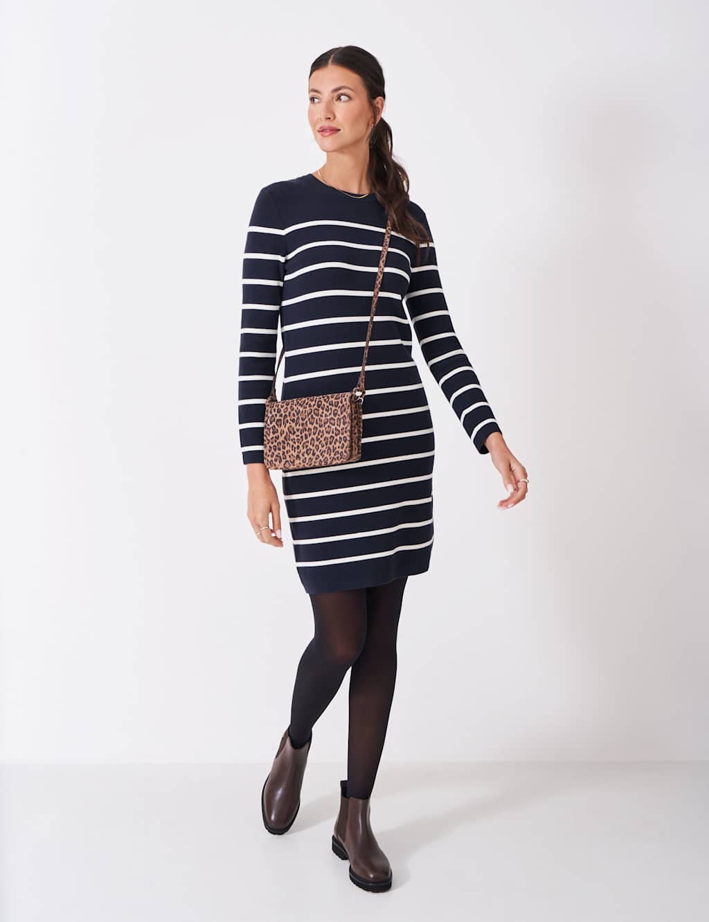 Crew Clothing Cotton Blend Striped Mini Jumper Dress Navy Mix