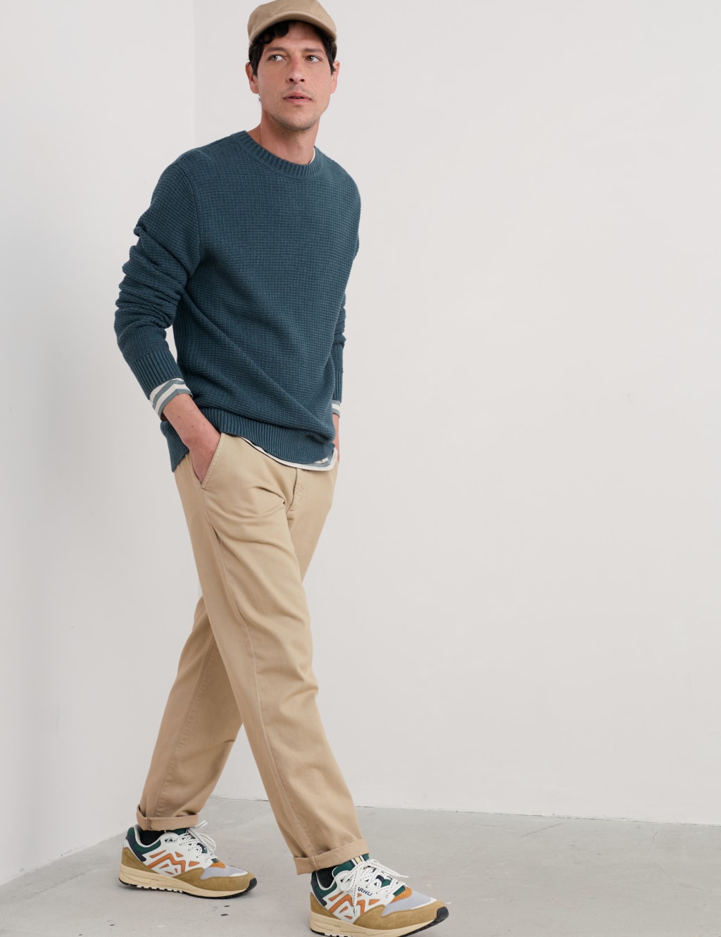 Pure Cotton Crew Neck Textured Jumper