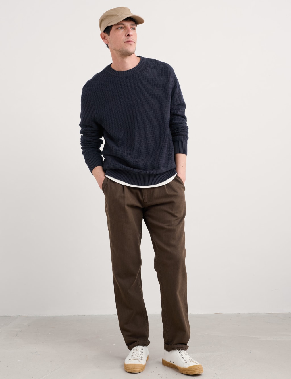 Pure Cotton Crew Neck Textured Jumper