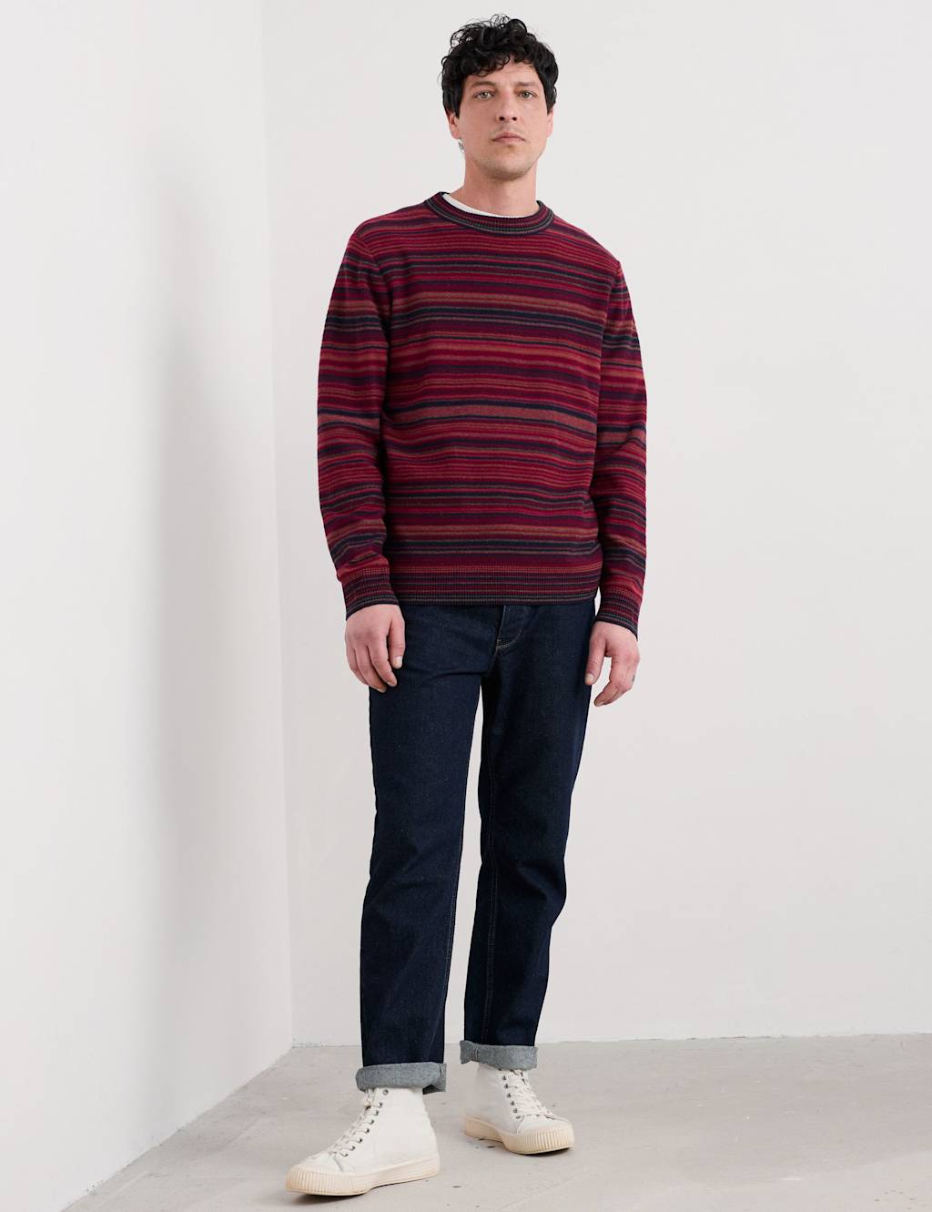 Seasalt Cornwall Wool Rich Crew Neck Ribbed Jumper Red Mix