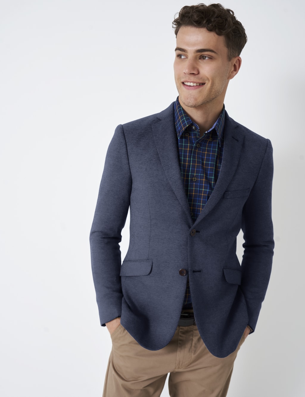 Crew Clothing Men's Cotton Rich Jersey Textured Blazer - 44 - Navy - Available at M&S