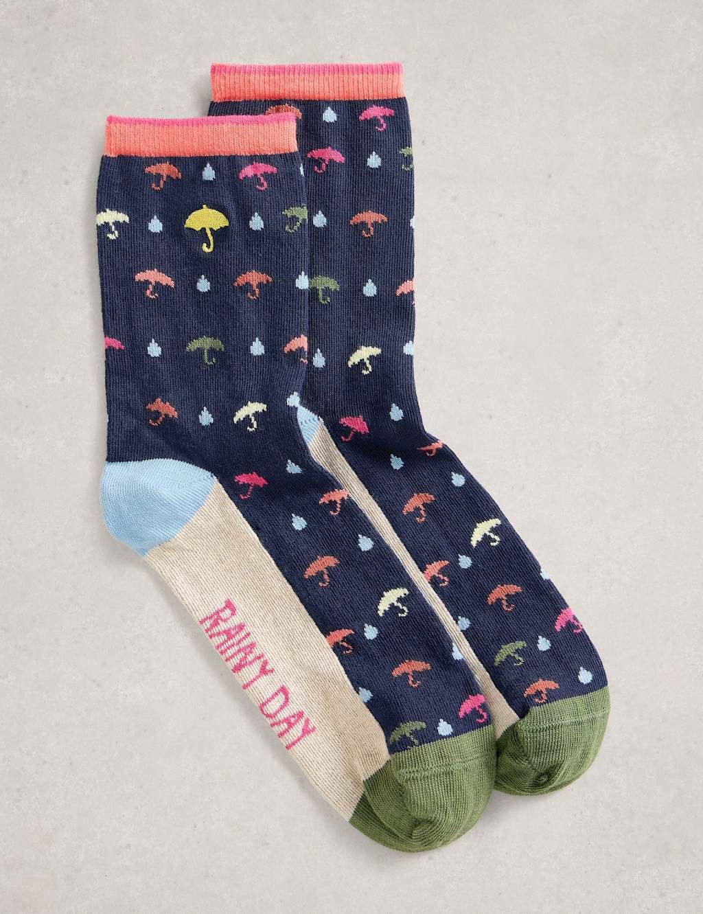 White Stuff Embroidered Cotton Rich Ankle Socks Navy Mix