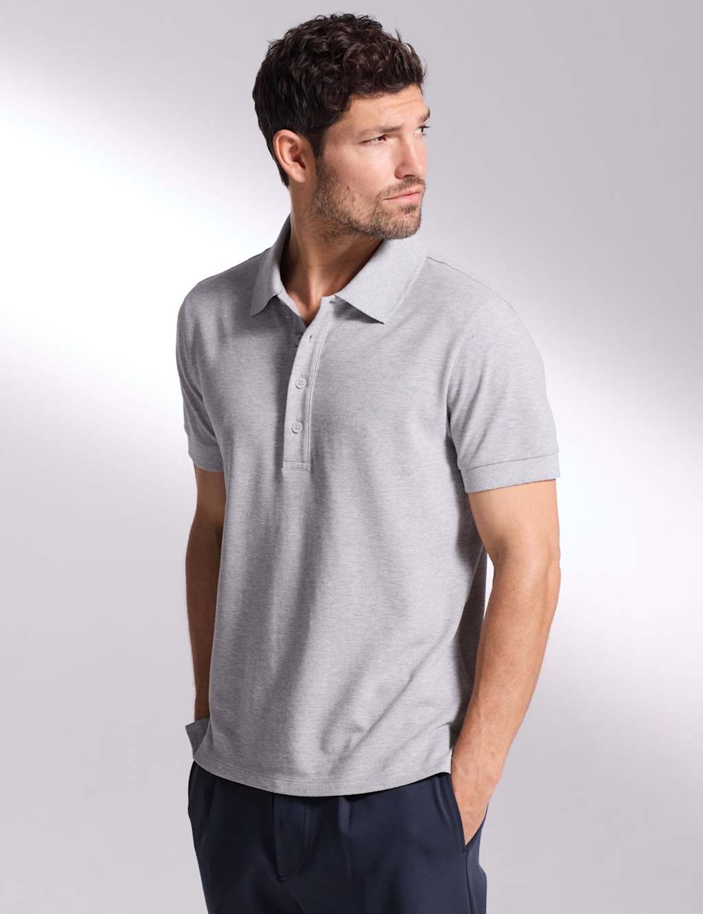 David Gandy Wellwear Men's Pure Cotton Textured Polo Shirt - XL - Grey Marl - Available at M&S