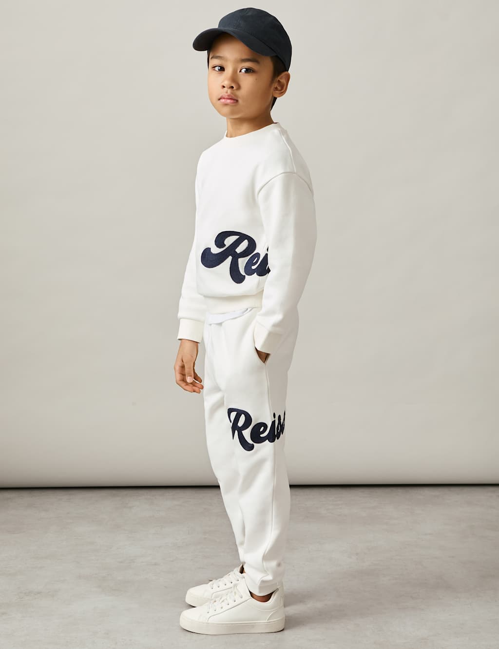 Reiss Boys Cotton Rich Embroidered Logo Joggers (3-14 Yrs) - 8-9 Y - White Mix, White Mix
