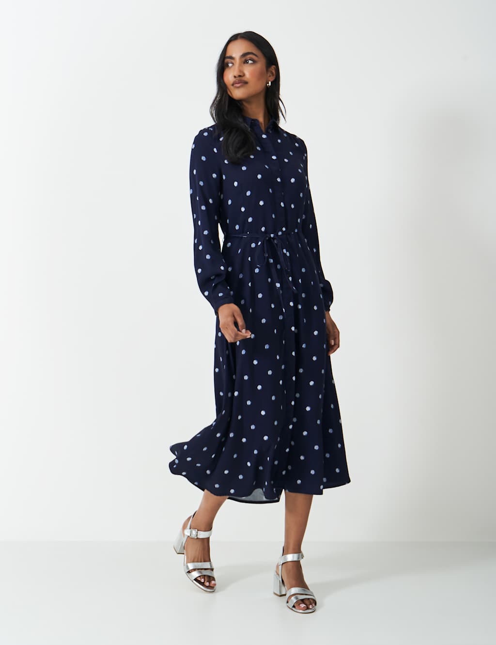 Polka Dot Belted Midi Shirt Dress