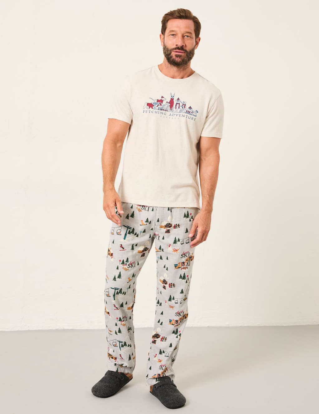 FatFace Pure Cotton Dog Graphic Crew Neck T-Shirt White Mix