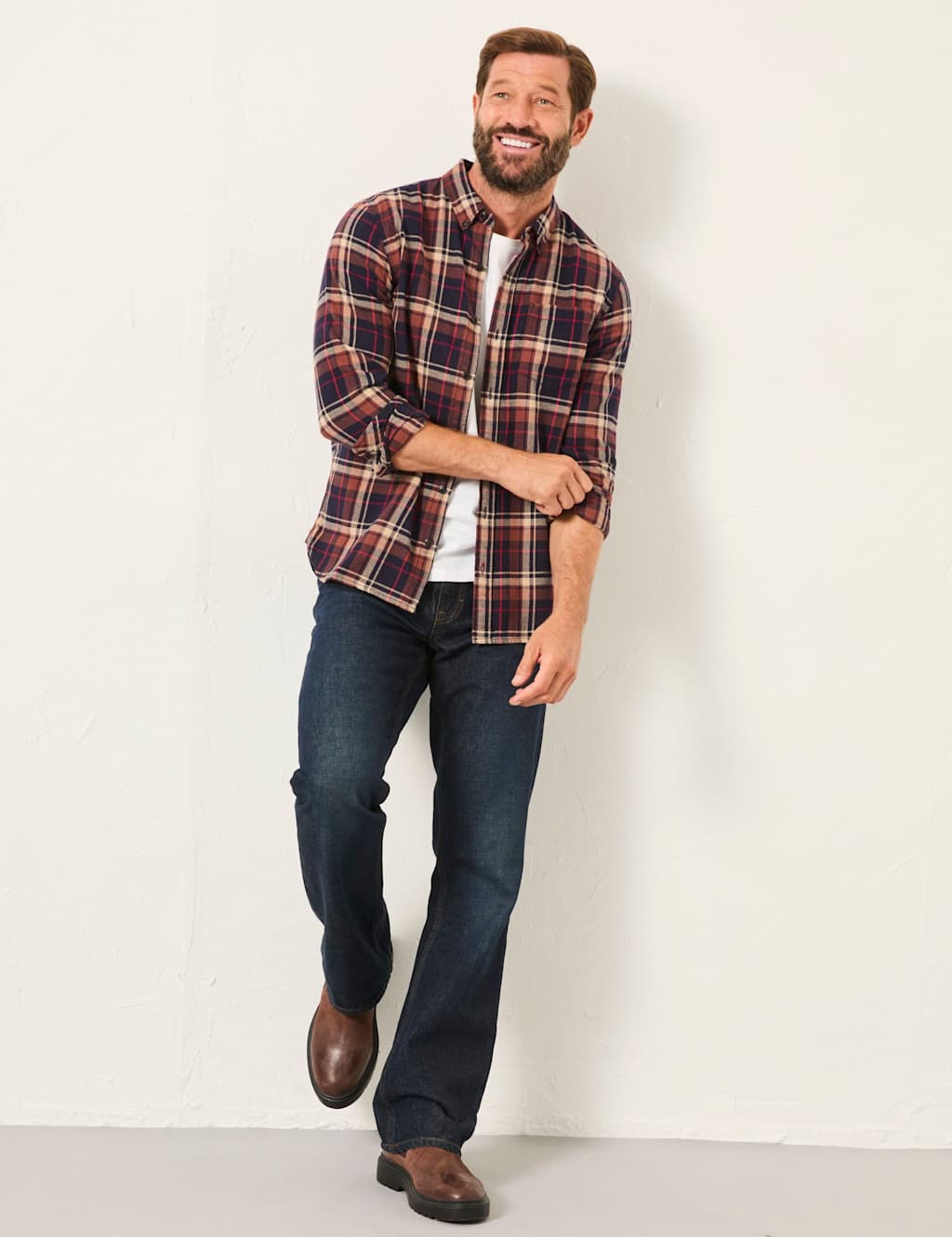 FatFace Regular Fit Pure Cotton Flannel Checked Shirt Navy Mix