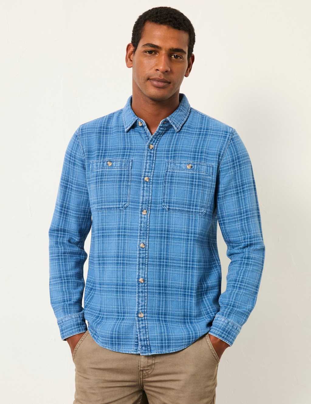 FatFace Pure Cotton Checked Flannel Blue Mix