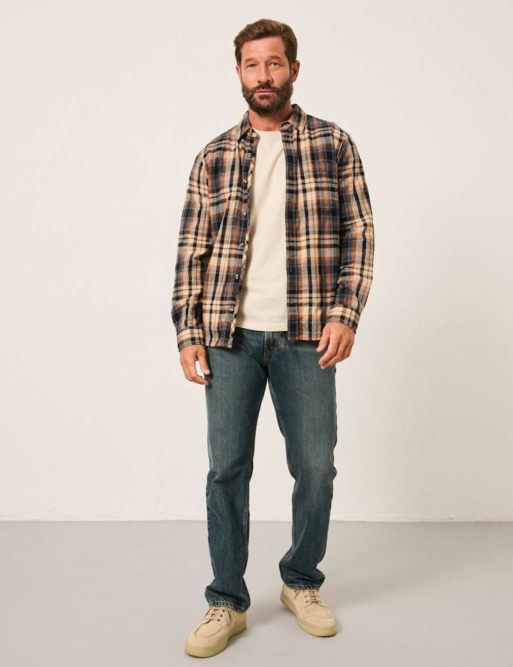 FatFace Regular Fit Pure Cotton Flannel Checked Shirt Brown Mix