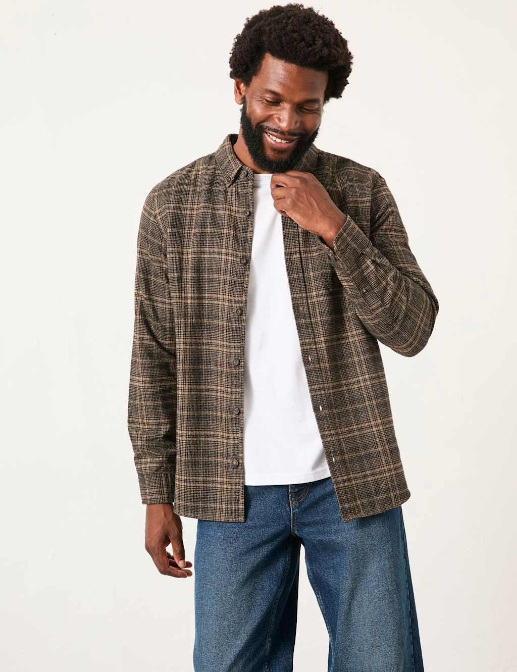 FatFace Regular Fit Pure Cotton Flannel Checked Shirt Brown Mix
