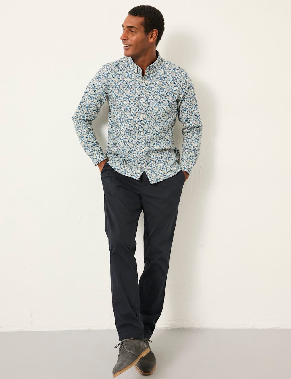 FatFace Regular Fit Pure Cotton Floral Shirt Blue Mix
