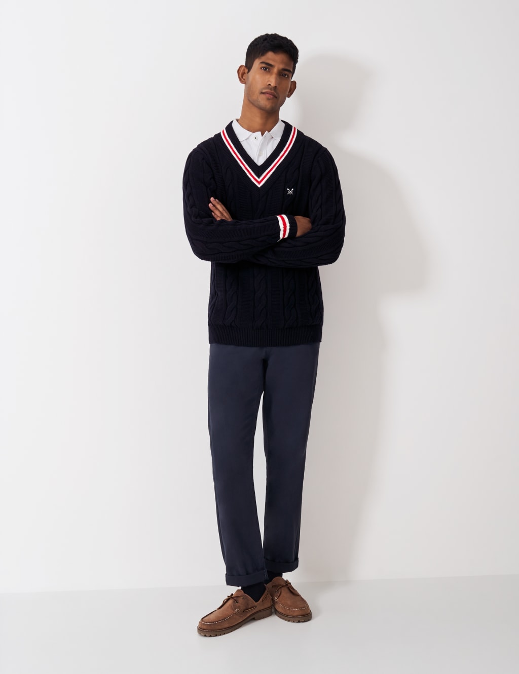 Pure Cotton Cable V-Neck Jumper